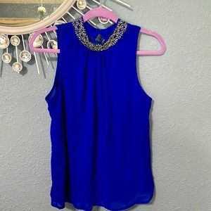 Blue silk blinged blouse